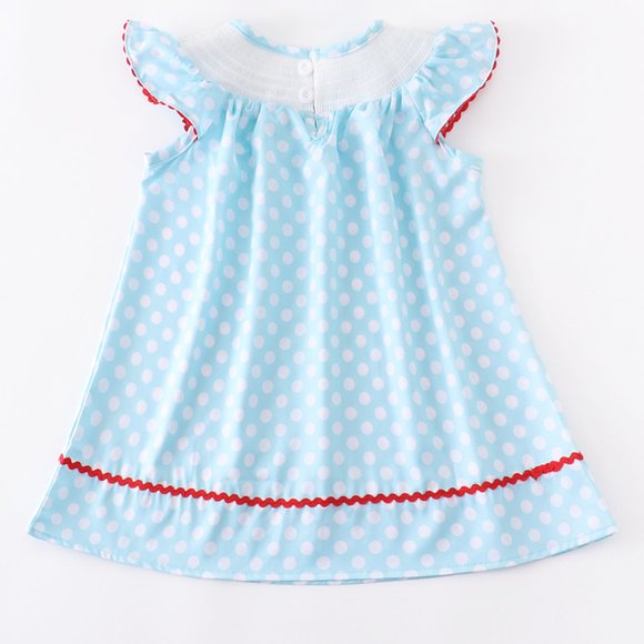 Little Mermaid Smocked Blue Polka Dot Dress Size 2T - Picture 5 of 6